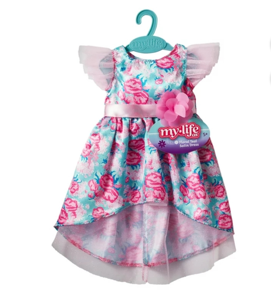 New! My life as Floral Teal Satin Dress outfit for 18" doll